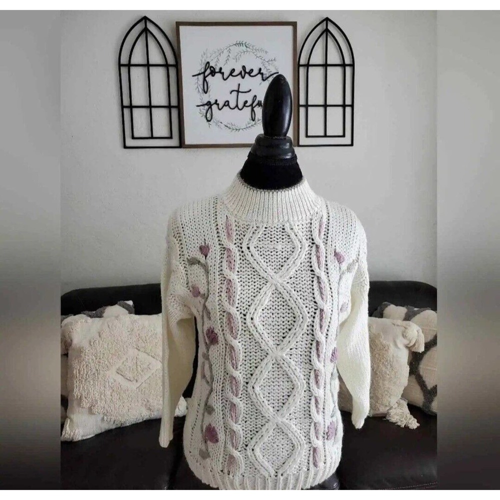 Kimberly Hope NWT Vintage 90's Boho Chic Floral Embroidered Sweater Size M